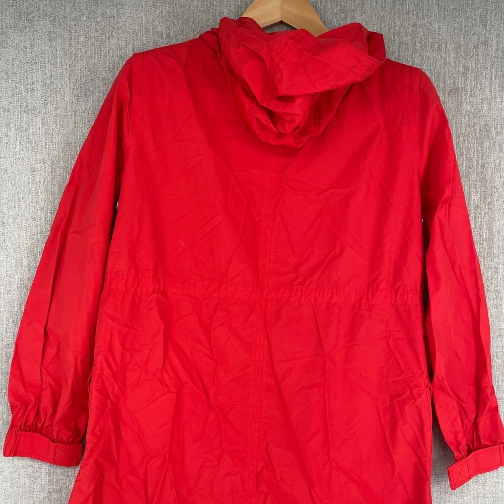 Eileen Fisher Hooded Anorak Parka Jacket M Red Cotton Blend Zip Snap Utility - Picture 7 of 13